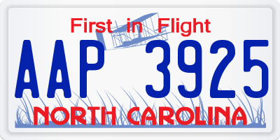 NC license plate AAP3925