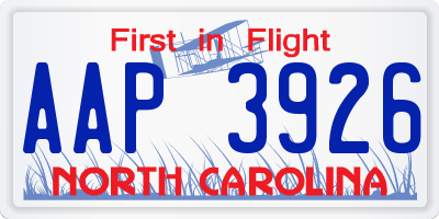 NC license plate AAP3926