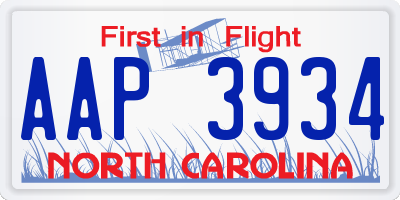 NC license plate AAP3934
