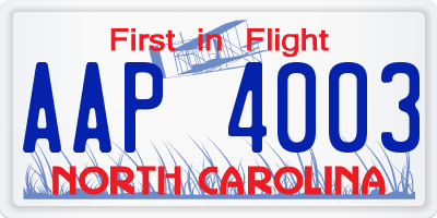 NC license plate AAP4003