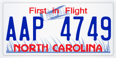 NC license plate AAP4749