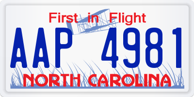 NC license plate AAP4981