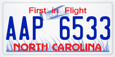 NC license plate AAP6533