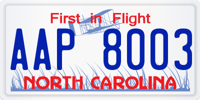 NC license plate AAP8003