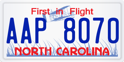 NC license plate AAP8070