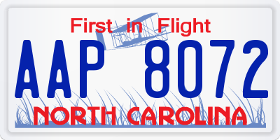 NC license plate AAP8072