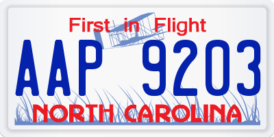 NC license plate AAP9203