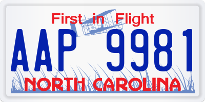 NC license plate AAP9981