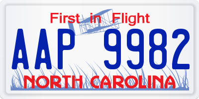NC license plate AAP9982