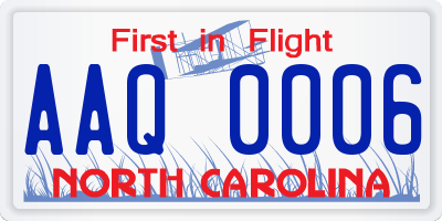 NC license plate AAQ0006