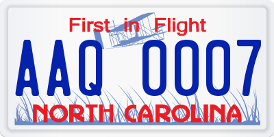 NC license plate AAQ0007