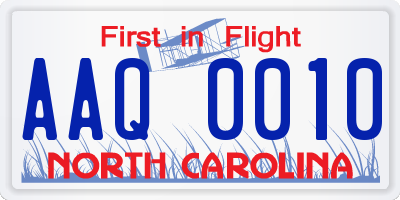 NC license plate AAQ0010