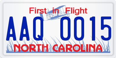 NC license plate AAQ0015