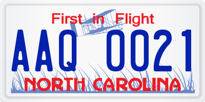 NC license plate AAQ0021