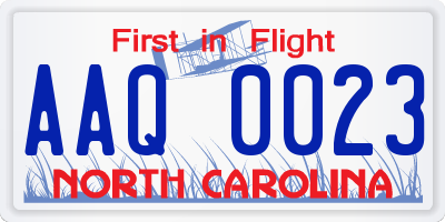 NC license plate AAQ0023