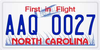 NC license plate AAQ0027