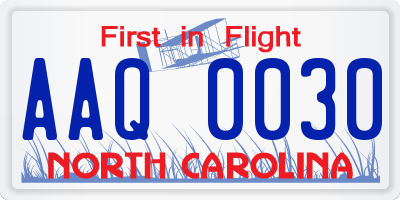NC license plate AAQ0030
