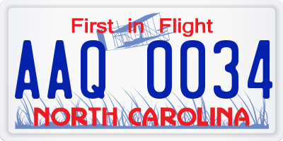 NC license plate AAQ0034