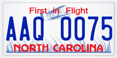 NC license plate AAQ0075