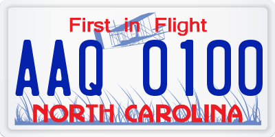 NC license plate AAQ0100