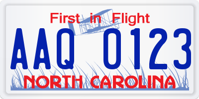 NC license plate AAQ0123