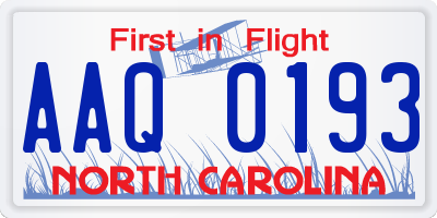 NC license plate AAQ0193