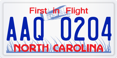 NC license plate AAQ0204