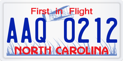 NC license plate AAQ0212