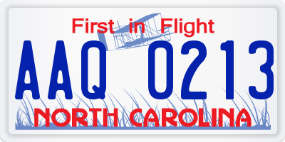 NC license plate AAQ0213