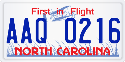 NC license plate AAQ0216