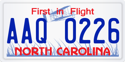 NC license plate AAQ0226