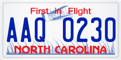 NC license plate AAQ0230