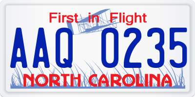 NC license plate AAQ0235