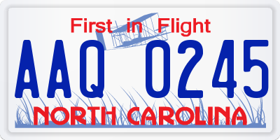 NC license plate AAQ0245