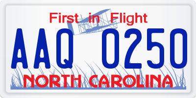 NC license plate AAQ0250