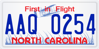 NC license plate AAQ0254