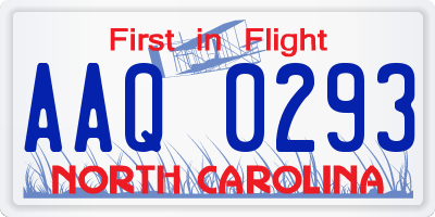 NC license plate AAQ0293