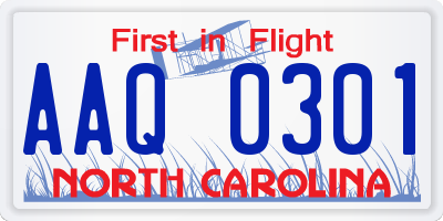 NC license plate AAQ0301