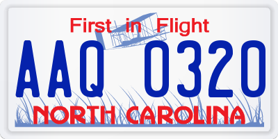 NC license plate AAQ0320