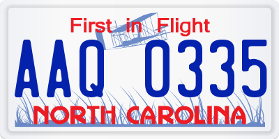 NC license plate AAQ0335