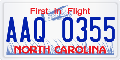 NC license plate AAQ0355