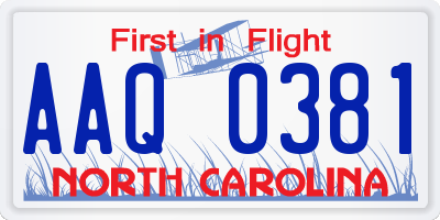 NC license plate AAQ0381