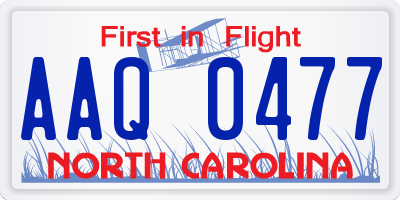 NC license plate AAQ0477