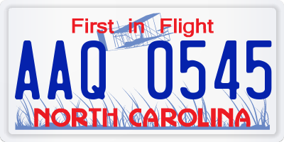 NC license plate AAQ0545