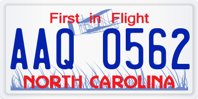 NC license plate AAQ0562