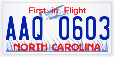 NC license plate AAQ0603