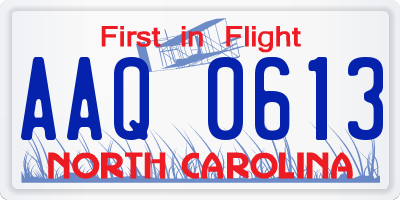 NC license plate AAQ0613