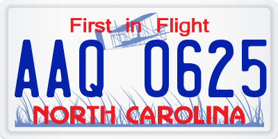 NC license plate AAQ0625