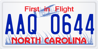 NC license plate AAQ0644
