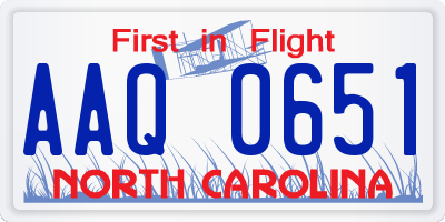 NC license plate AAQ0651